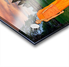 Monk stands by pond with Angkor Wat and sunset sky. Acrylic print