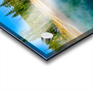 Tourists can see the deep blue Abyss Pool in Yellowstone National Park with steam rising from the hot springs during the warm afternoon. Acrylic print