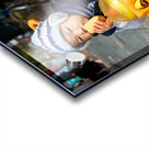 Child enjoys snack while riding tricycle in Hanoi streets Acrylic print