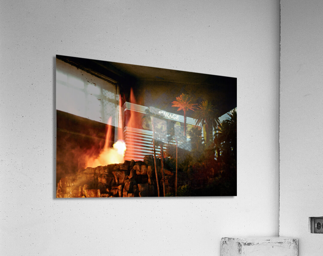 Volcano eruption night show at Mirage Hotel. Las Vegas Nevada USA Acrylic Print