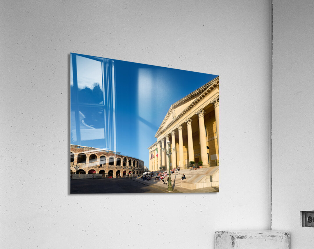 Verona Veneto Italy. The Verona Arena - Roman Amphitheatre and the Town Hall Acrylic Print