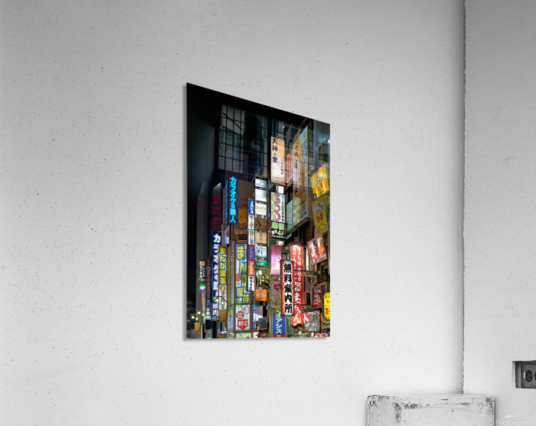 Neon lights illuminate Shinjuku district streets in Tokyo at nig Acrylic Print