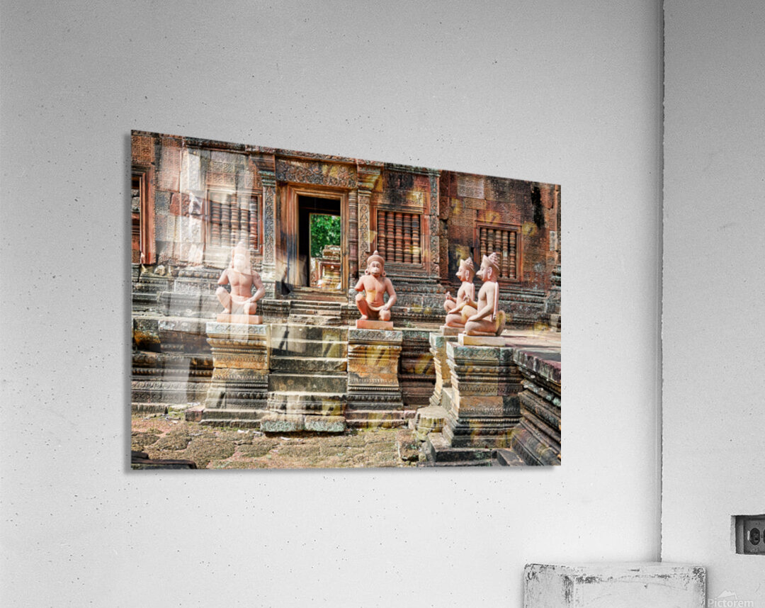 Ancient temple with intricate carvings and mythical guardian sta Acrylic Print