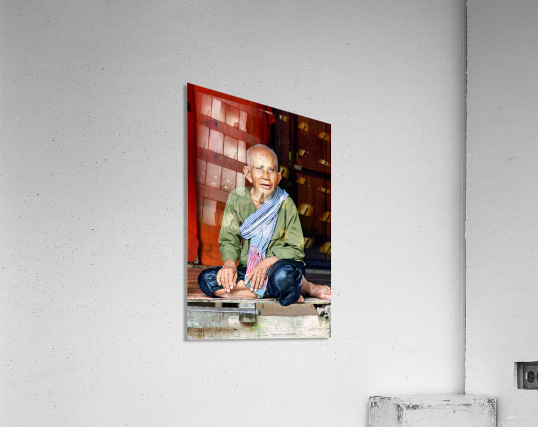 Elderly person in traditional clothing sitting calmly. Acrylic Print