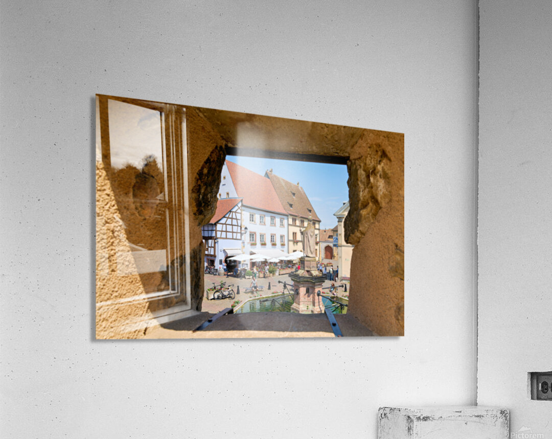Visitors enjoy Saint Leon square in Eguisheim Alsace on wine rou Acrylic Print