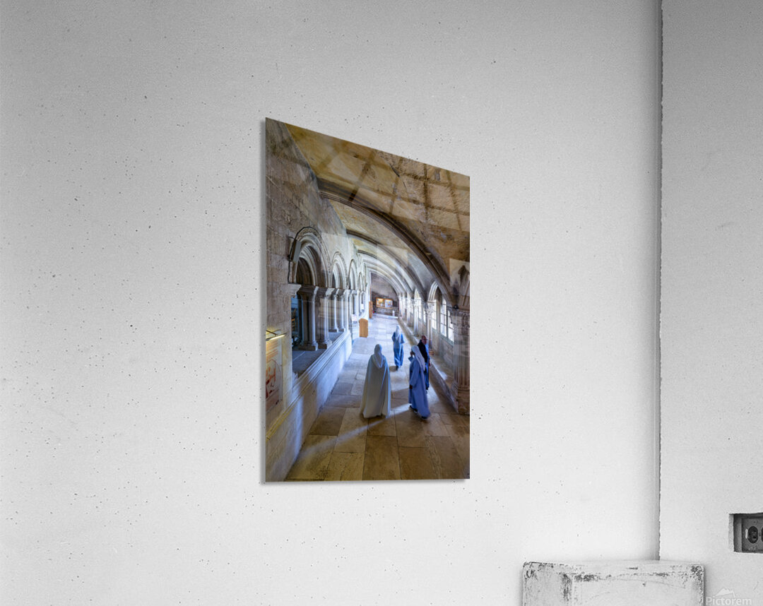 Nuns walk in the cloister of Vezelay Abbey in Bourgogne France Acrylic Print
