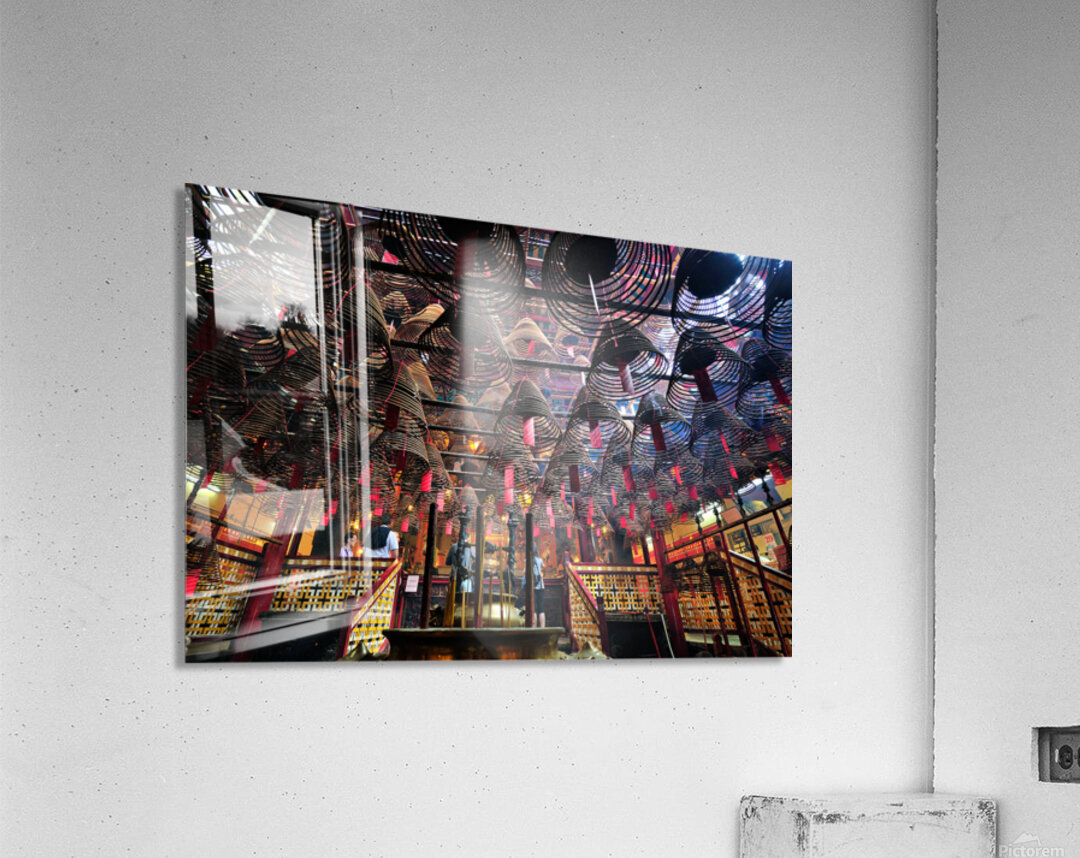 Spiral incense coils fill temple interior in Hong Kong Acrylic Print