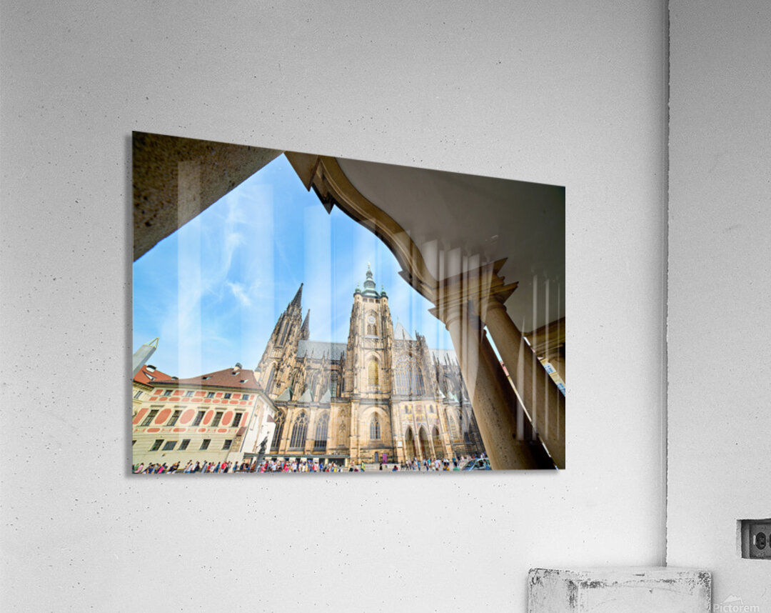 Gothic St. Vitus Cathedral in Prague framed by an arch. Acrylic Print