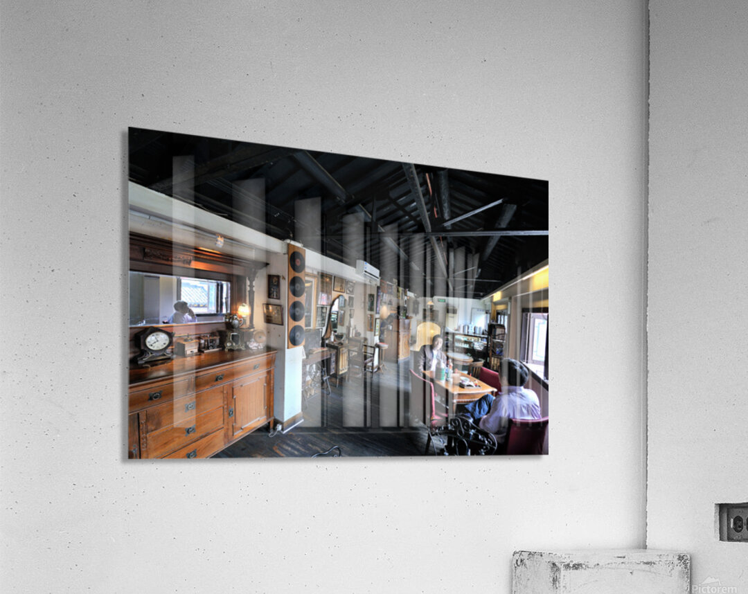 Customers enjoy drinks and food in a vintage cafe in Shanghai Acrylic Print