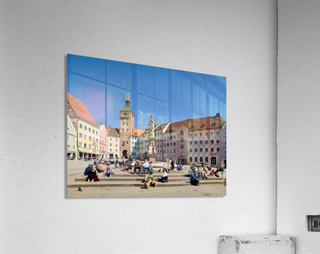 Visitors enjoy Hauptplatz square in Landsberg am Lech Bavaria Acrylic Print