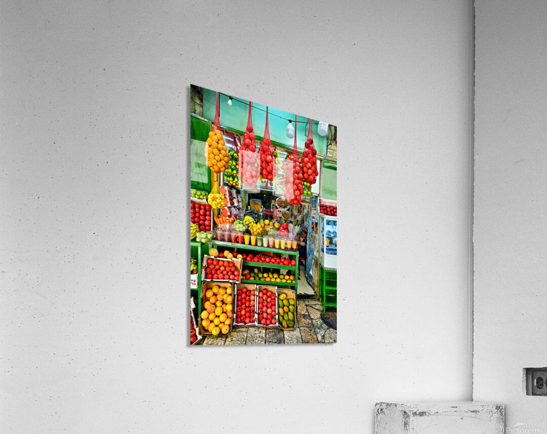 Market in the old city of Jerusalem with fresh fruit and juice Acrylic Print