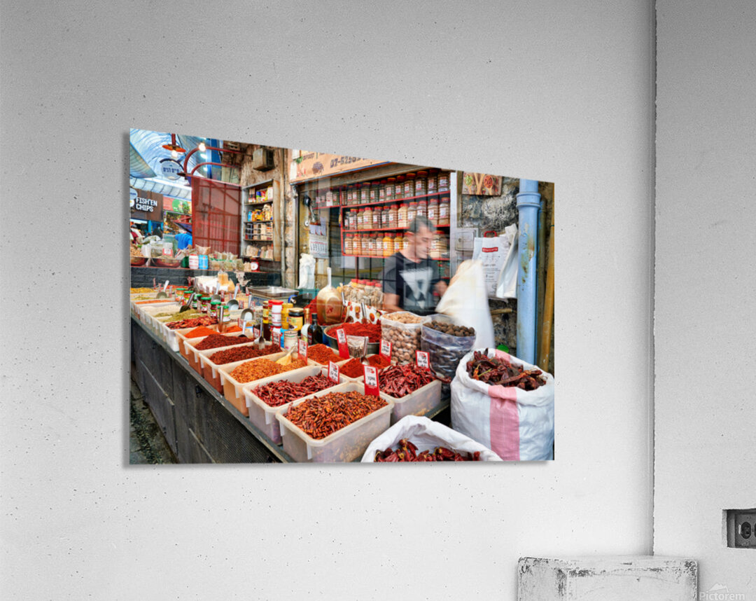 Spices and products for sale at Mahane Yehuda Market in Jerusale Acrylic Print