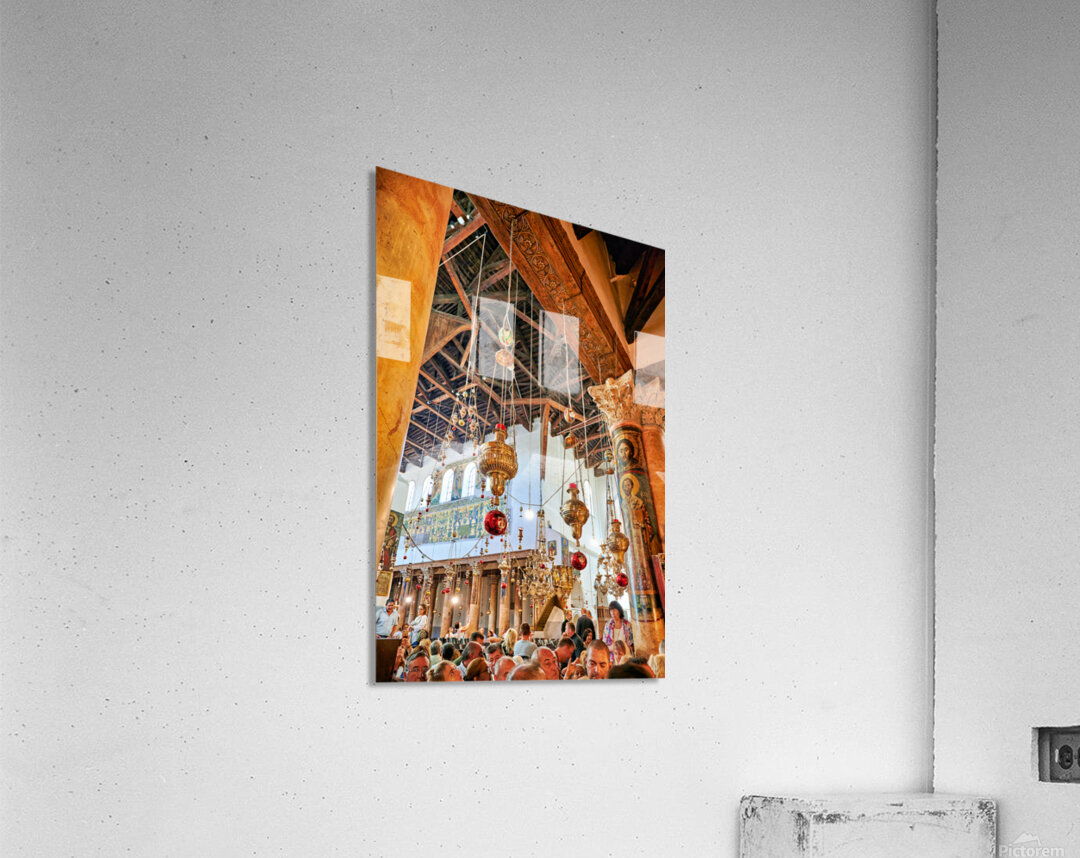 Visitors gather inside the church of the nativity in Bethlehem Acrylic Print