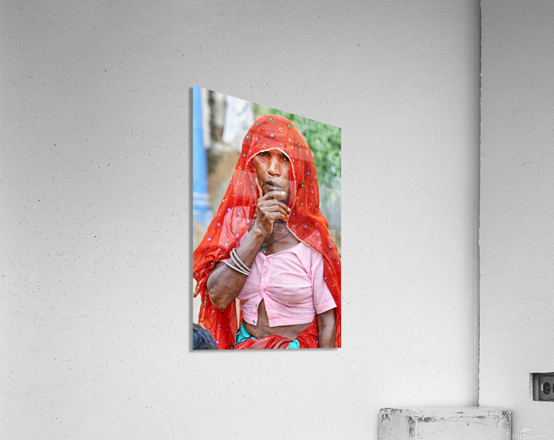 Portrait of woman in traditional dress from Mandawa Rajasthan Acrylic Print