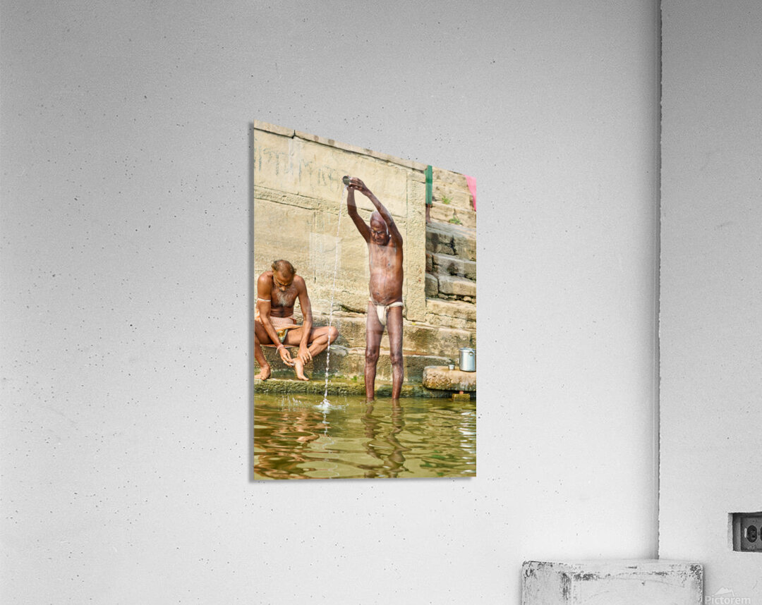 Sacred ablutions at the Ganges river in Varanasi Uttar Pradesh Acrylic Print
