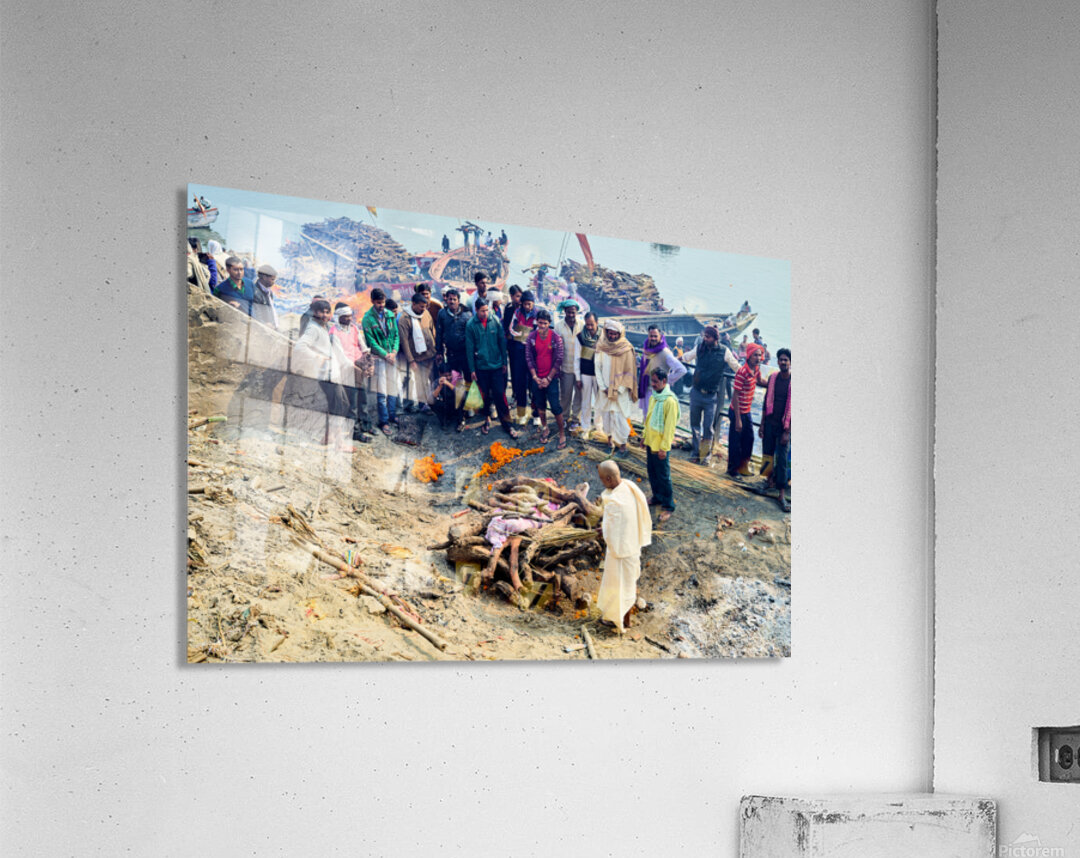 Cremation rites by the Ganges River in Varanasi India Acrylic Print