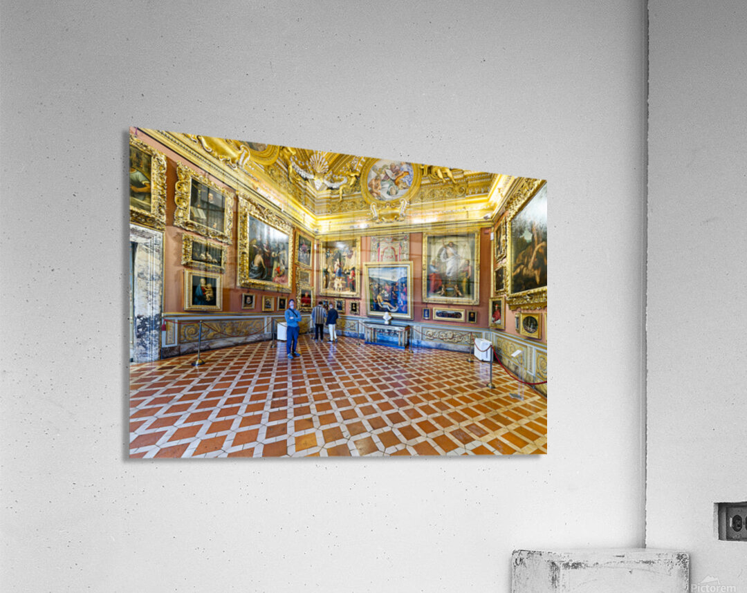 Visitors explore the Palatine Gallery inside Palazzo Pitti in Fl Acrylic Print