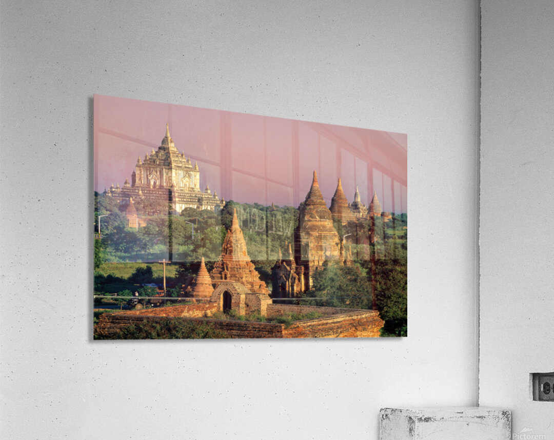 Temples in Bagan during sunset with ancient architecture visible Acrylic Print