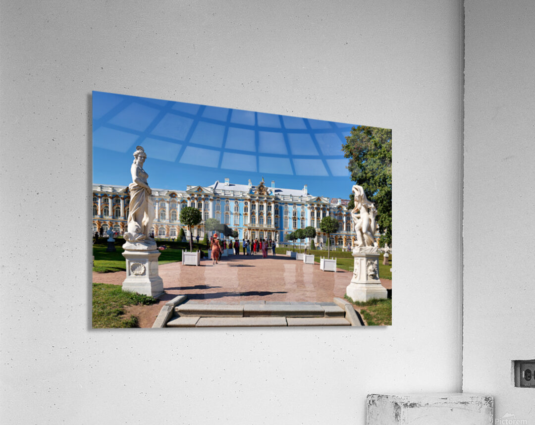 Catherine Palace in Saint Petersburg with visitors and statues Acrylic Print