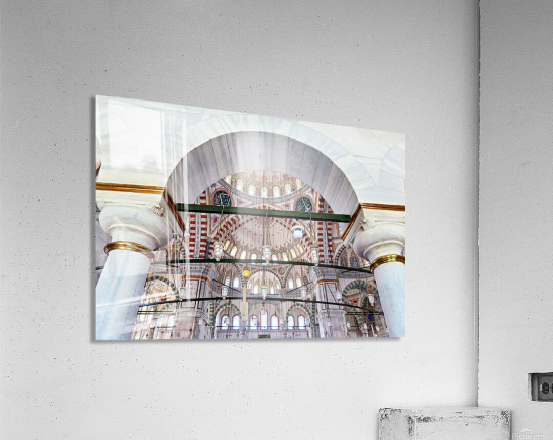 Visitors observe the interior of Fatih Mosque in Istanbul Acrylic Print