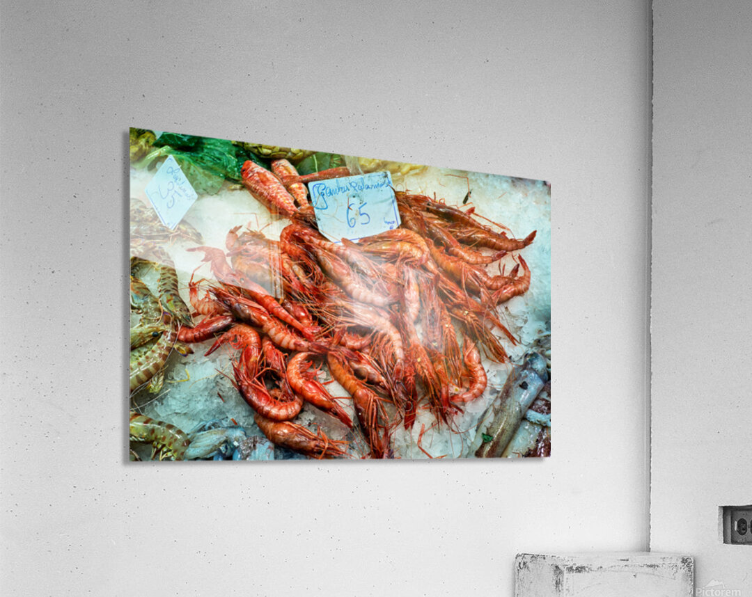 Fresh seafood display at Mercat de Sant Josep in Barcelona Acrylic Print