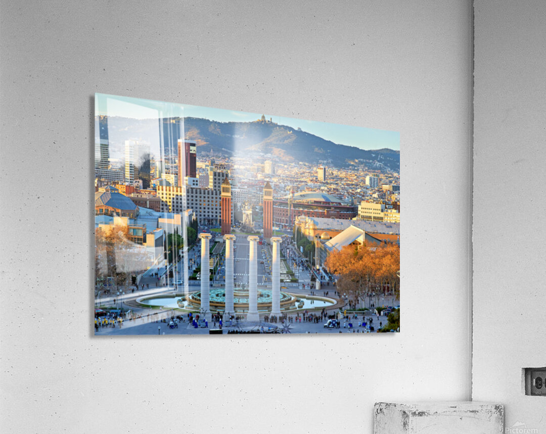 View of Plaza de Espana in Barcelona with cityscape Acrylic Print