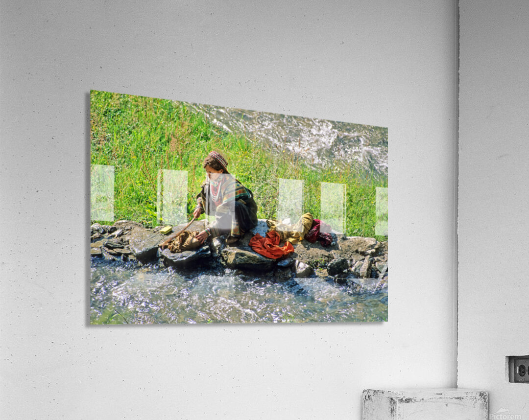 Life in Kalash Village in Bumburet Valley with river scene Acrylic Print