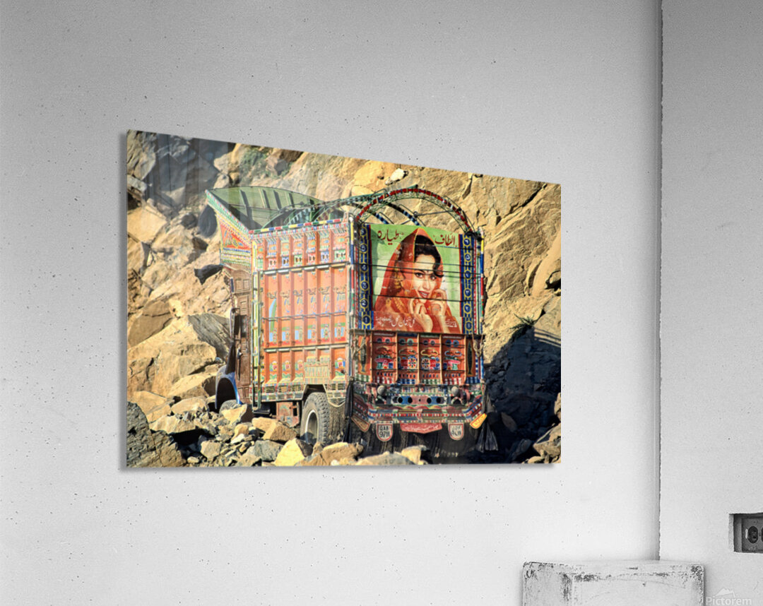 Trucks carrying goods to Shandur Pass in Pakistan Acrylic Print