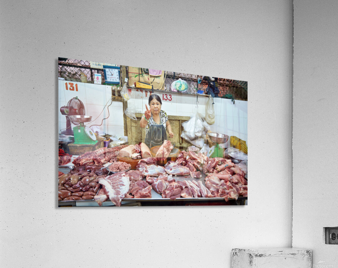 Market scene in Ho Chi Minh City with meat vendor Acrylic Print