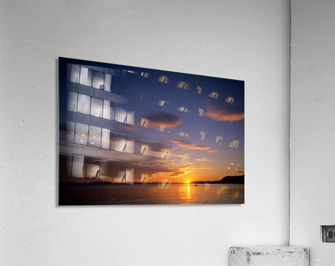 Midnight sun sets over water in Longyearbyen Norway Acrylic Print