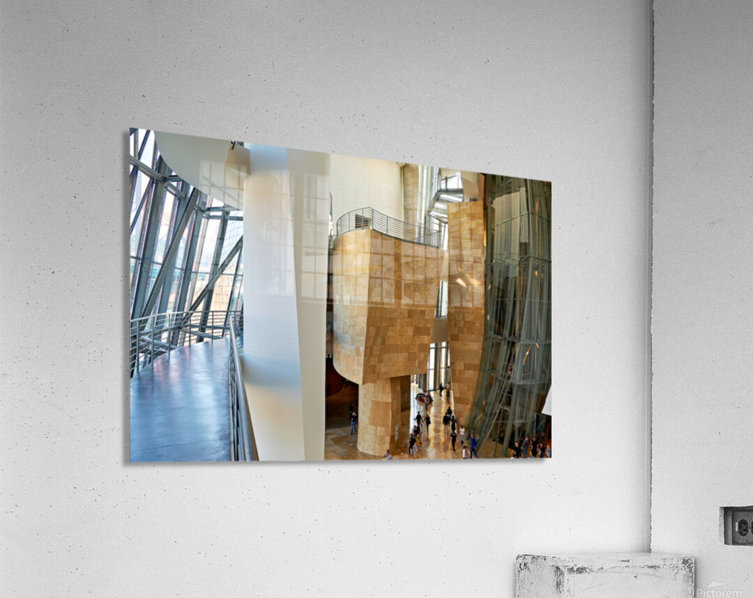 Inside Guggenheim Museum in Bilbao Spain with visitors walking Acrylic Print