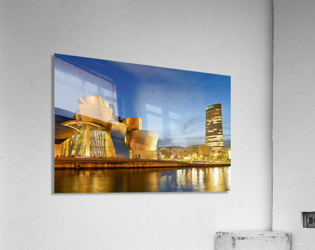 Guggenheim Museum and skyline of Bilbao at night Acrylic Print