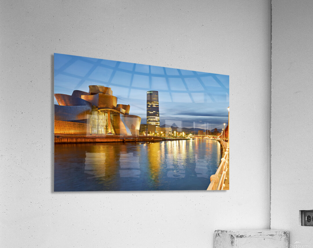 Guggenheim Museum view at night in Bilbao Spain by the river Acrylic Print