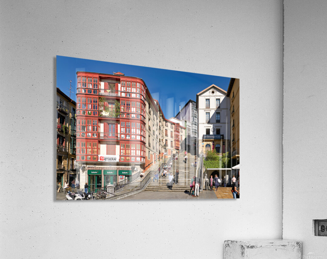 Stairs and buildings in downtown Bilbao Spain during the day Acrylic Print