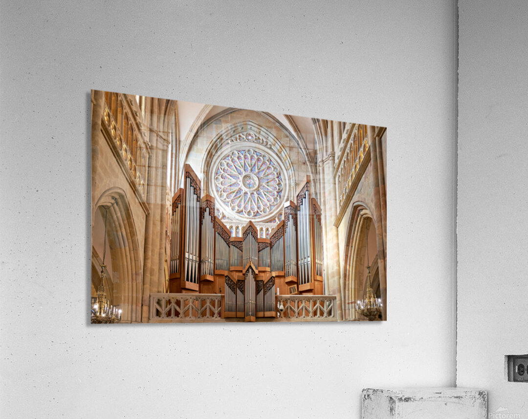 Organ and stained glass in Bilbao Cathedral interior Acrylic Print