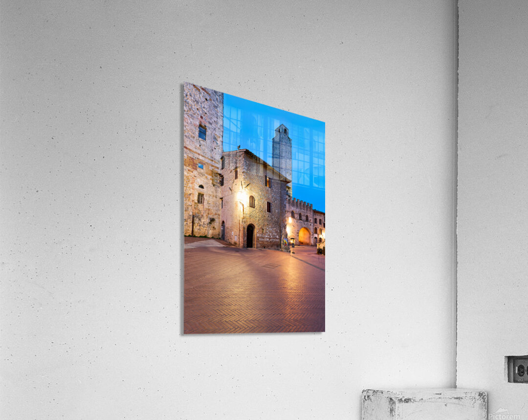 Sunset view of Piazza del Duomo in San Gimignano Tuscany Acrylic Print