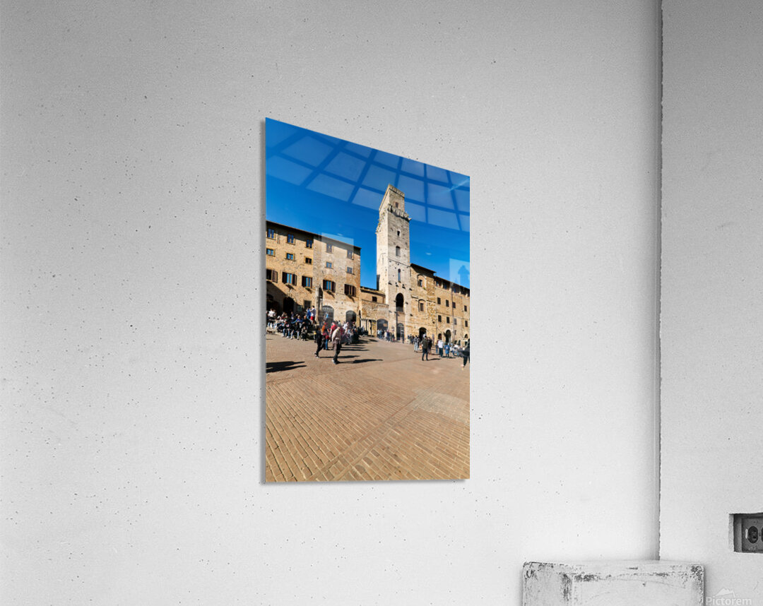 Visitors gather in San Gimignano at Piazza della Cisterna Acrylic Print