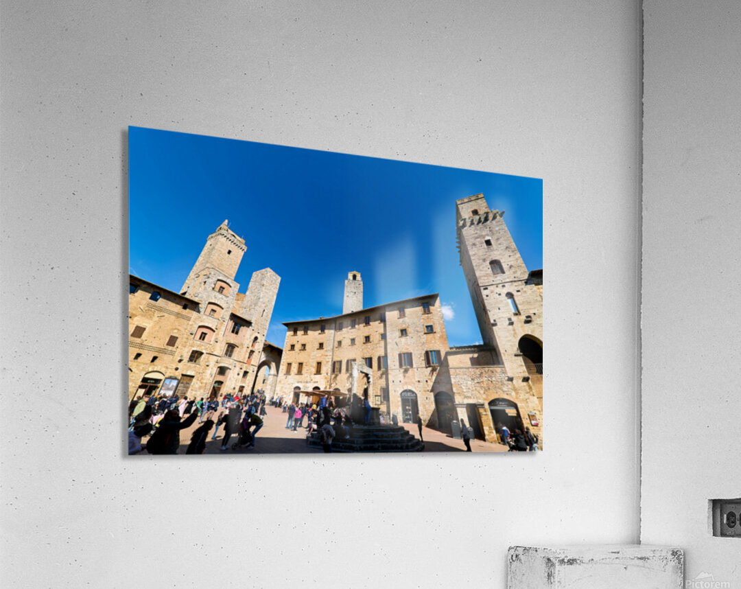 Visitors walk through Piazza della Cisterna in San Gimignano Acrylic Print