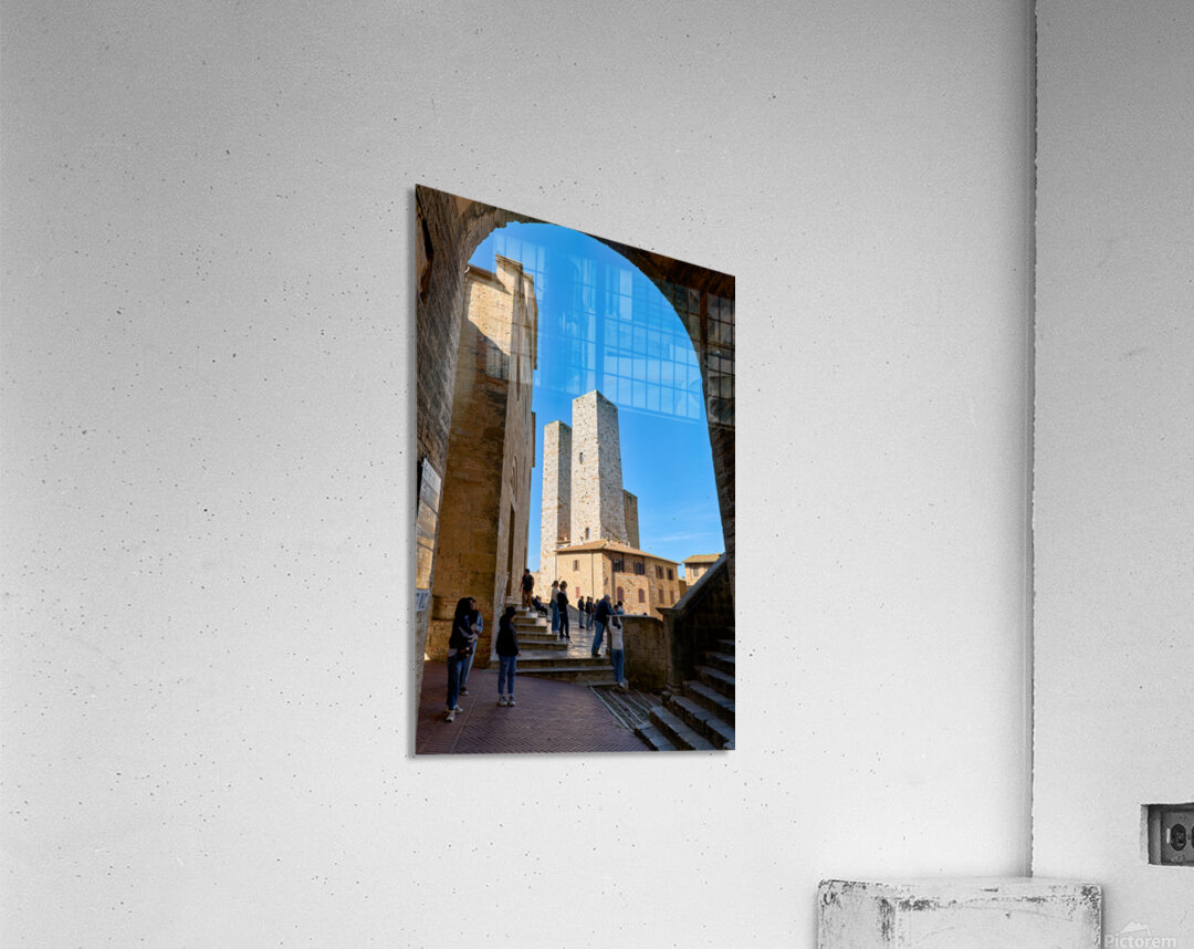 Visitors enjoy Piazza del Duomo in San Gimignano Italy Acrylic Print