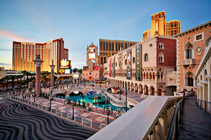 Venetian Hotel area in Las Vegas at sunset view