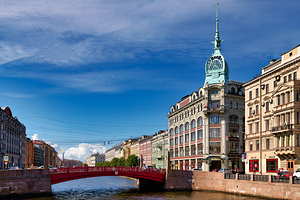 Historic buildings line the Moyka River in St. Petersburg