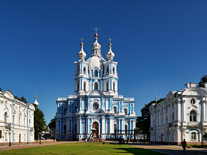 Smolny Convent viewed from Ploschad Rastrelli in St. Petersburg