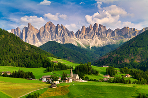 Stunning view of Val di Funes with Dolomites in South Tyrol