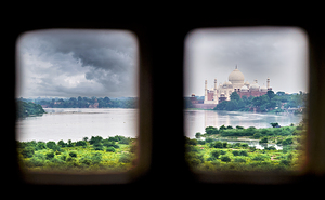 View from a window of Taj Mahal Palace in Agra India