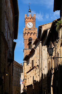 Town hall and clock tower in Pienza Val dOrcia Tuscany