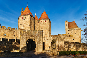 Visit to historic fortress in Carcassonne France during sunny we