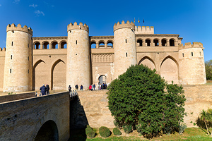 Visitors explore Aljaferia Palace in Zaragoza Spain