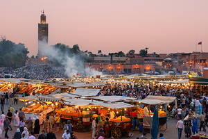 Sunset at Djema el Fna square in Marrakesh Morocco