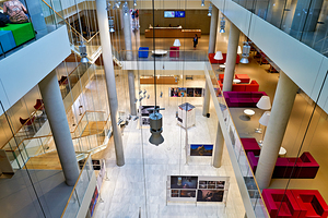 Visitors explore the Stavros Niarchos Foundation in Athens