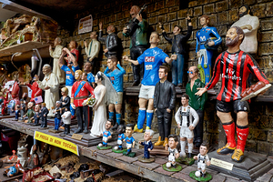 Unique figurines of nativity scene in artisan workshop in Naples